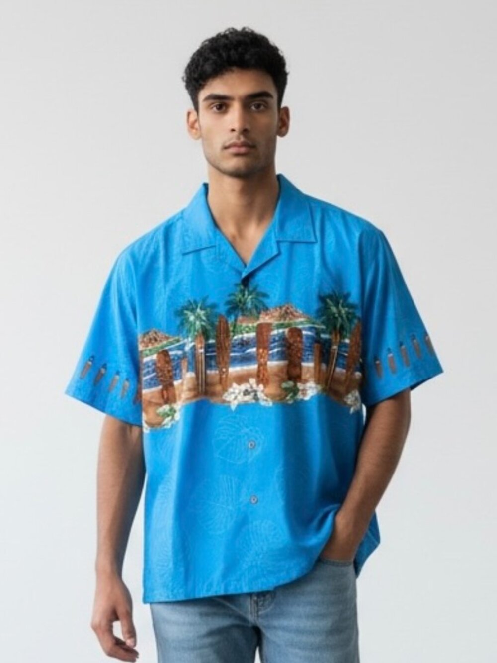 NEW Favant Aloha Shirt Men’s Size Large‎ Hawaiian Blue Short Sleeve Button Up